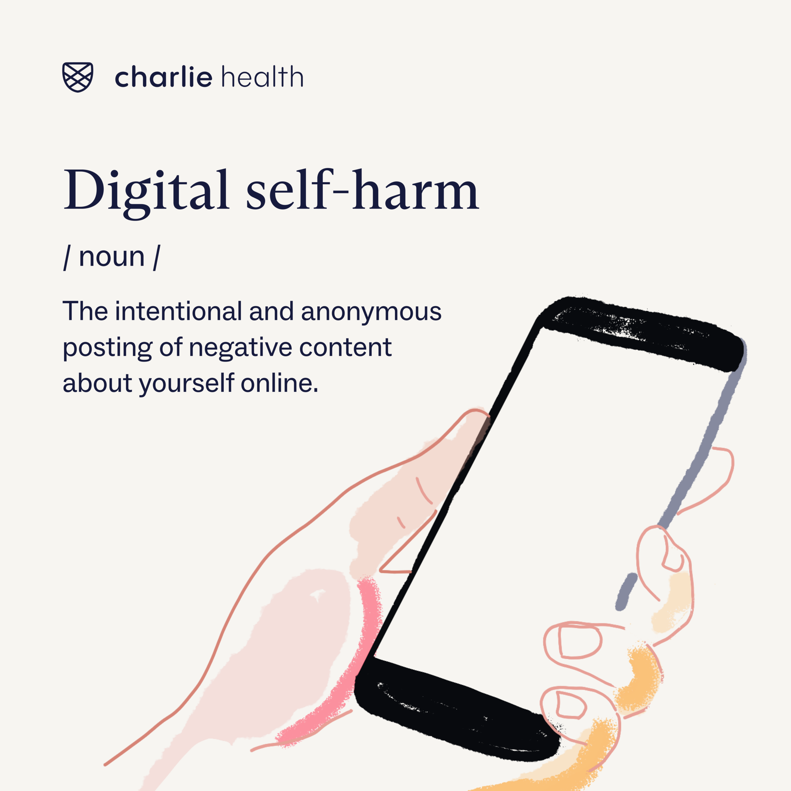 Definition graphic of digital self-harm: intentional posting negative content about yourself online