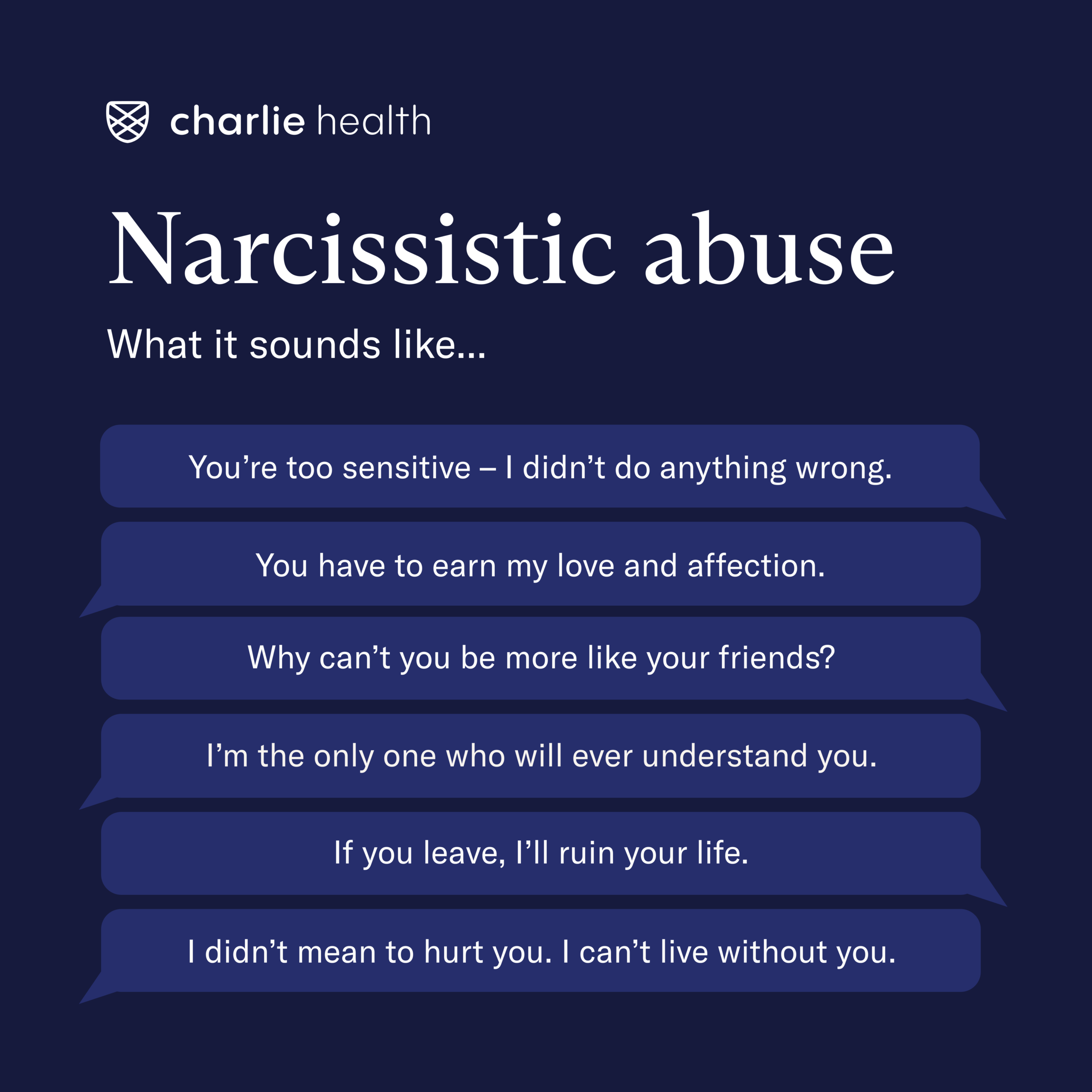 List of what narcissistic abuse sounds like including telling others they are too sensitive and more