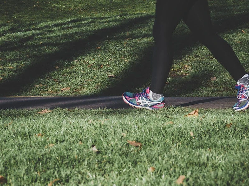 Person taking a walk through a park