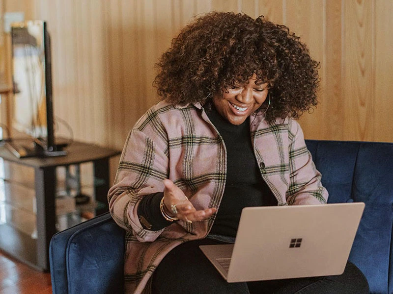 Woman speaking in online therapy session