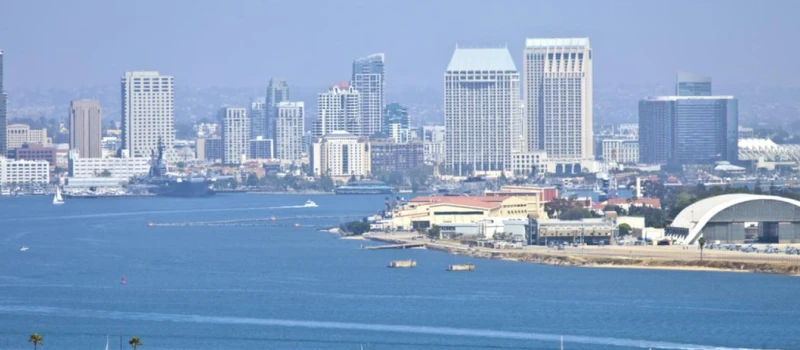 The San Diego skyline, as viewed from Point Loma Island.