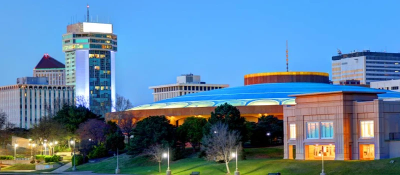 A view of modern buildings in Wichita.