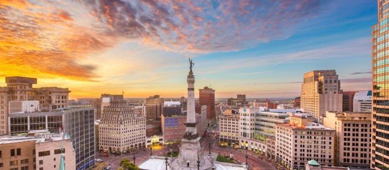 An aerial view of downtown Indianapolis.