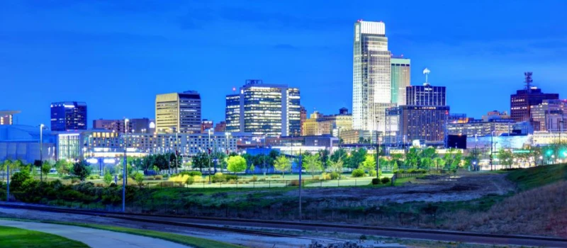 The Omaha skyline at night.