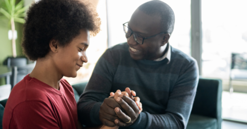 A father supports his teenage son who is struggling with mental health.