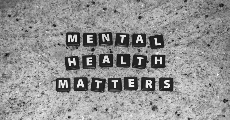 The words Mental Health Matters spelled out in black on a white background
