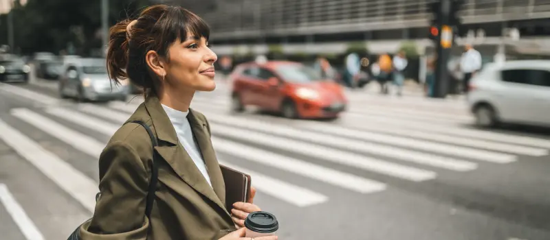 Woman with depression walking to work