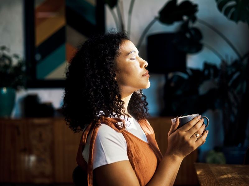 Woman practicing paced breathing