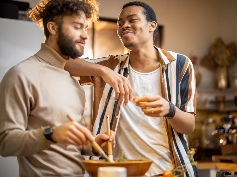 Couple cooking together