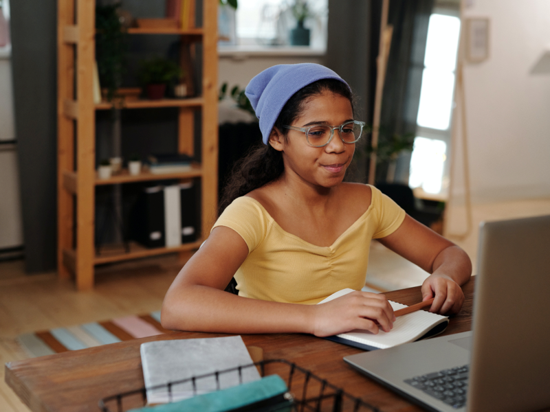 Teen girl in therapy online for anxiety