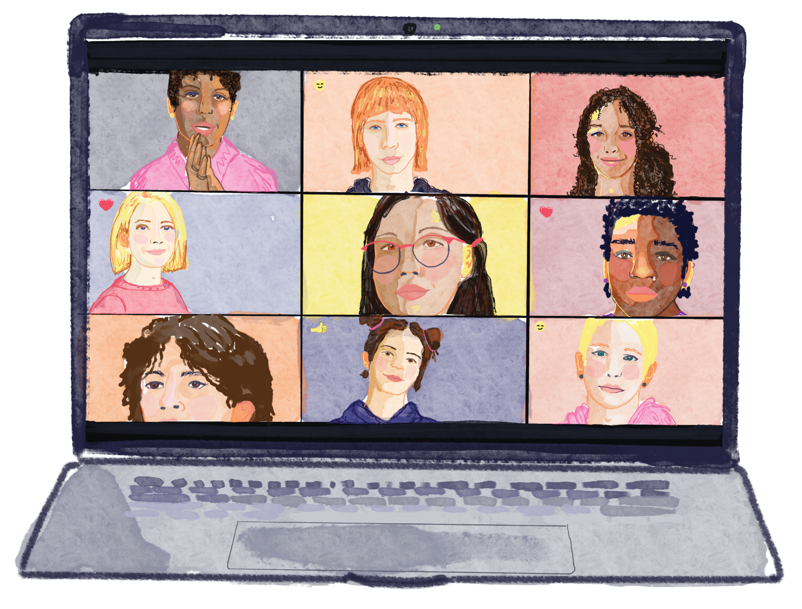 Illustration of teens in online therapy on a computer