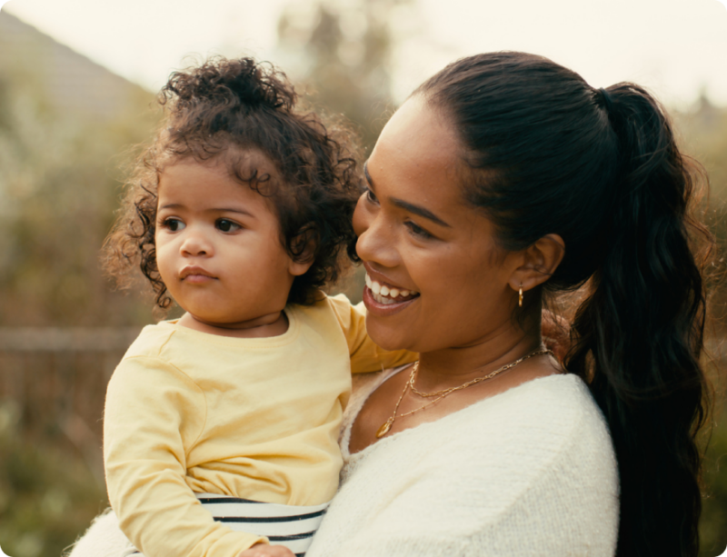 A mother holding her child