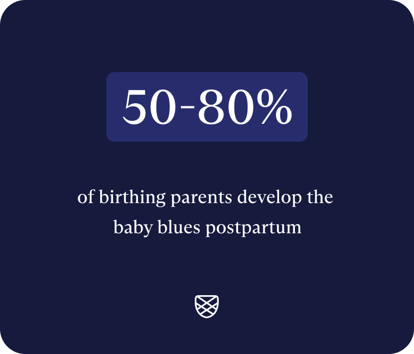 Image showing 50 to 80% of birthing parents develop the baby blues postpartum