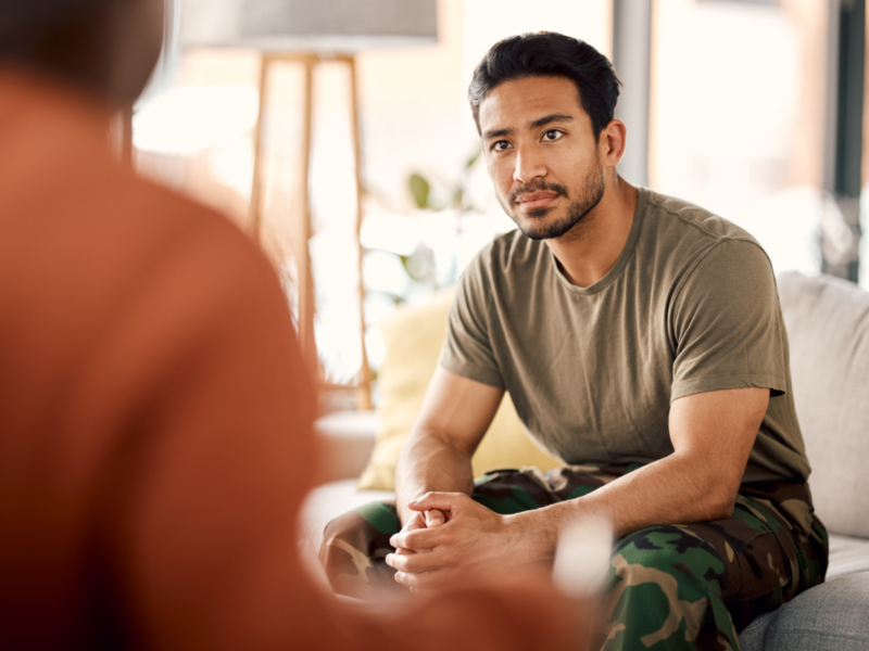 A veteran is experiencing a mental health crisis consistent with alarming veteran mental health statistics.