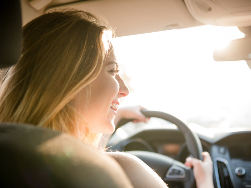 A young girl with a personality disorder drives a car.