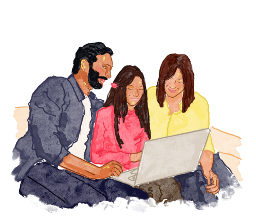Illustration of family on laptop