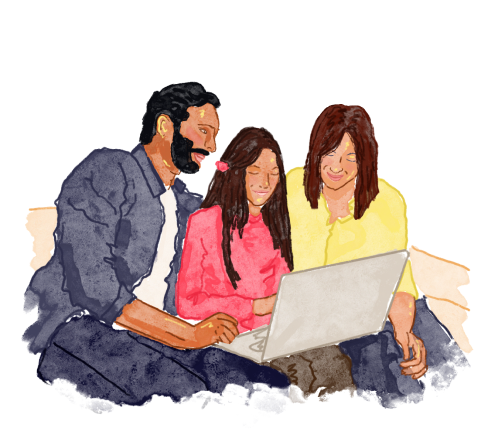 Illustration of family on laptop