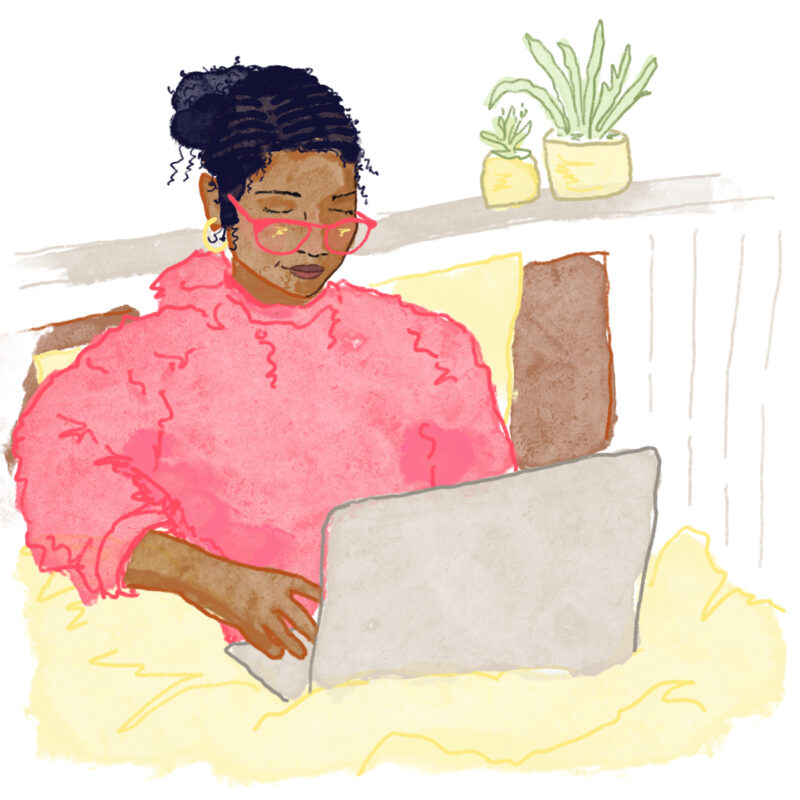Illustration of woman in bed on laptop