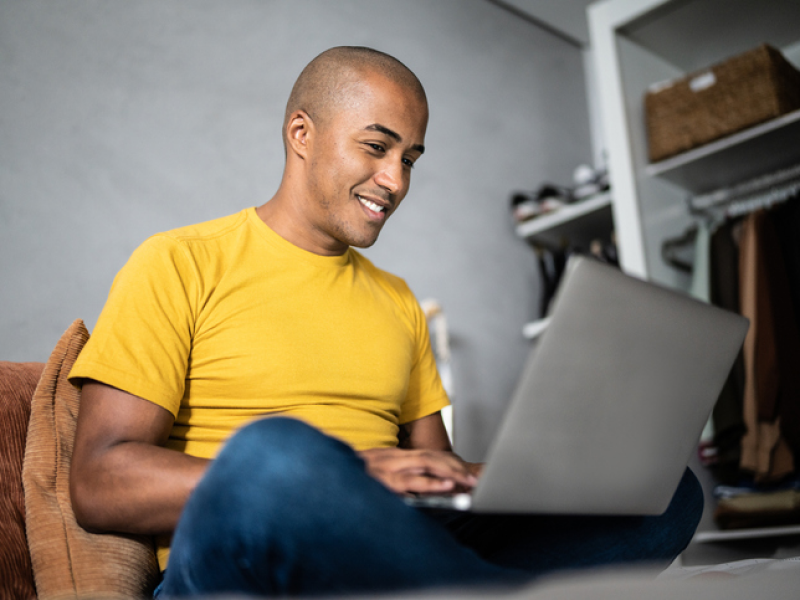 A young man is in virtual CBT to improve TBI symptoms.