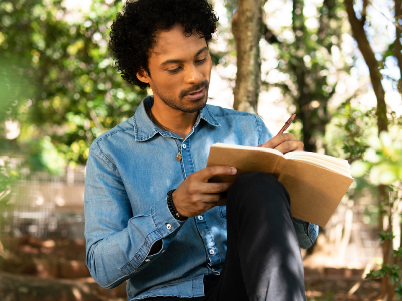 A young man uses art therapy to help him manage anxiety.