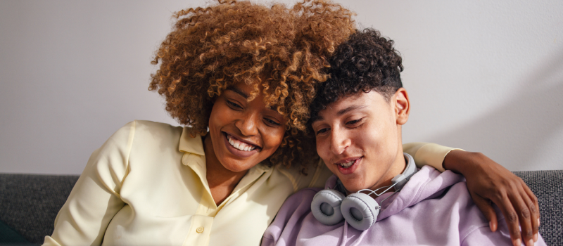 A mother and son research the benefits of quitting weed.