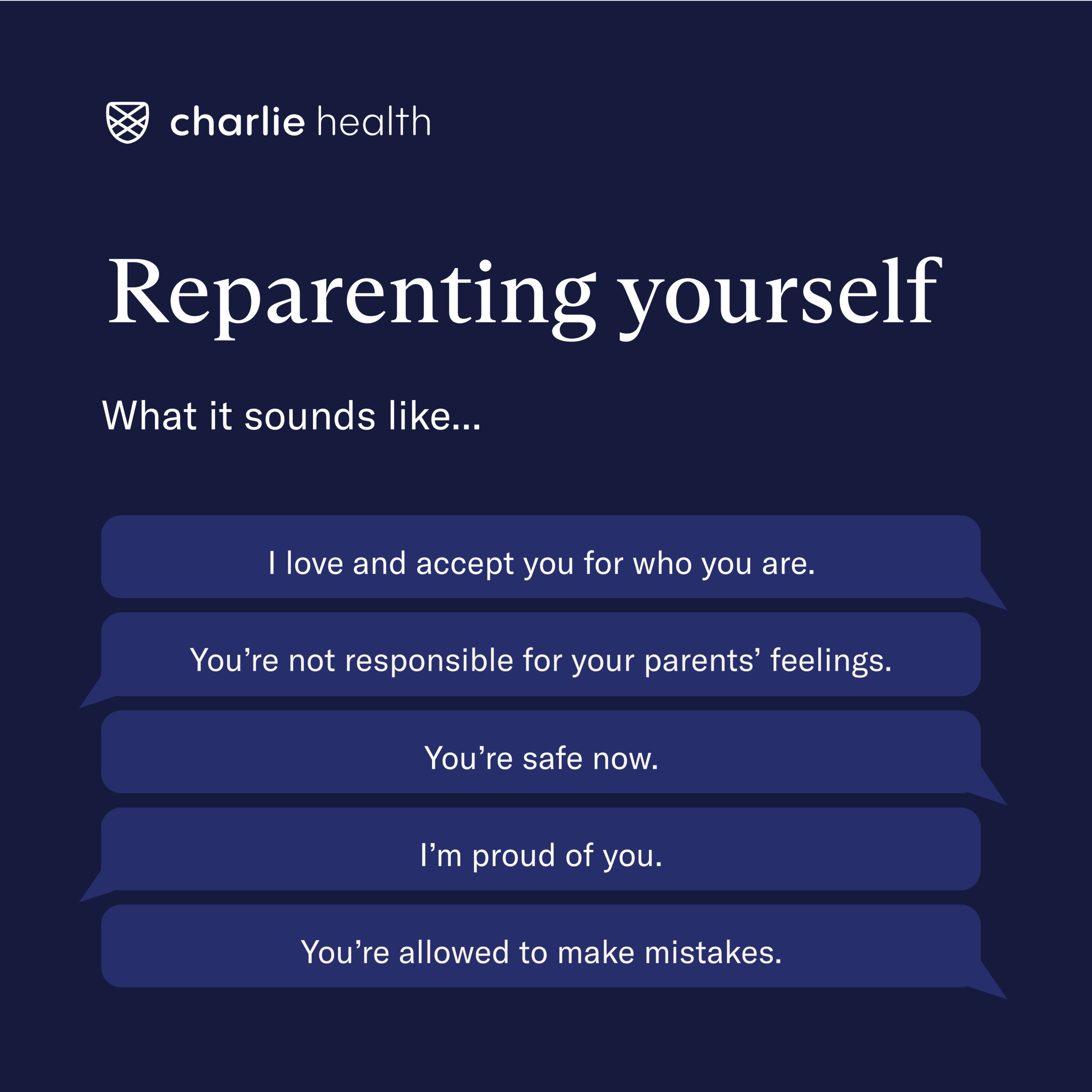 List with examples of reparenting yourself sounds like such as allowing yourself to make mistakes