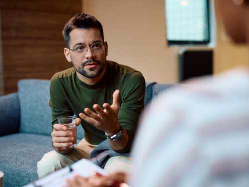 A man seeks out therapy for treating cannabis use disorder.