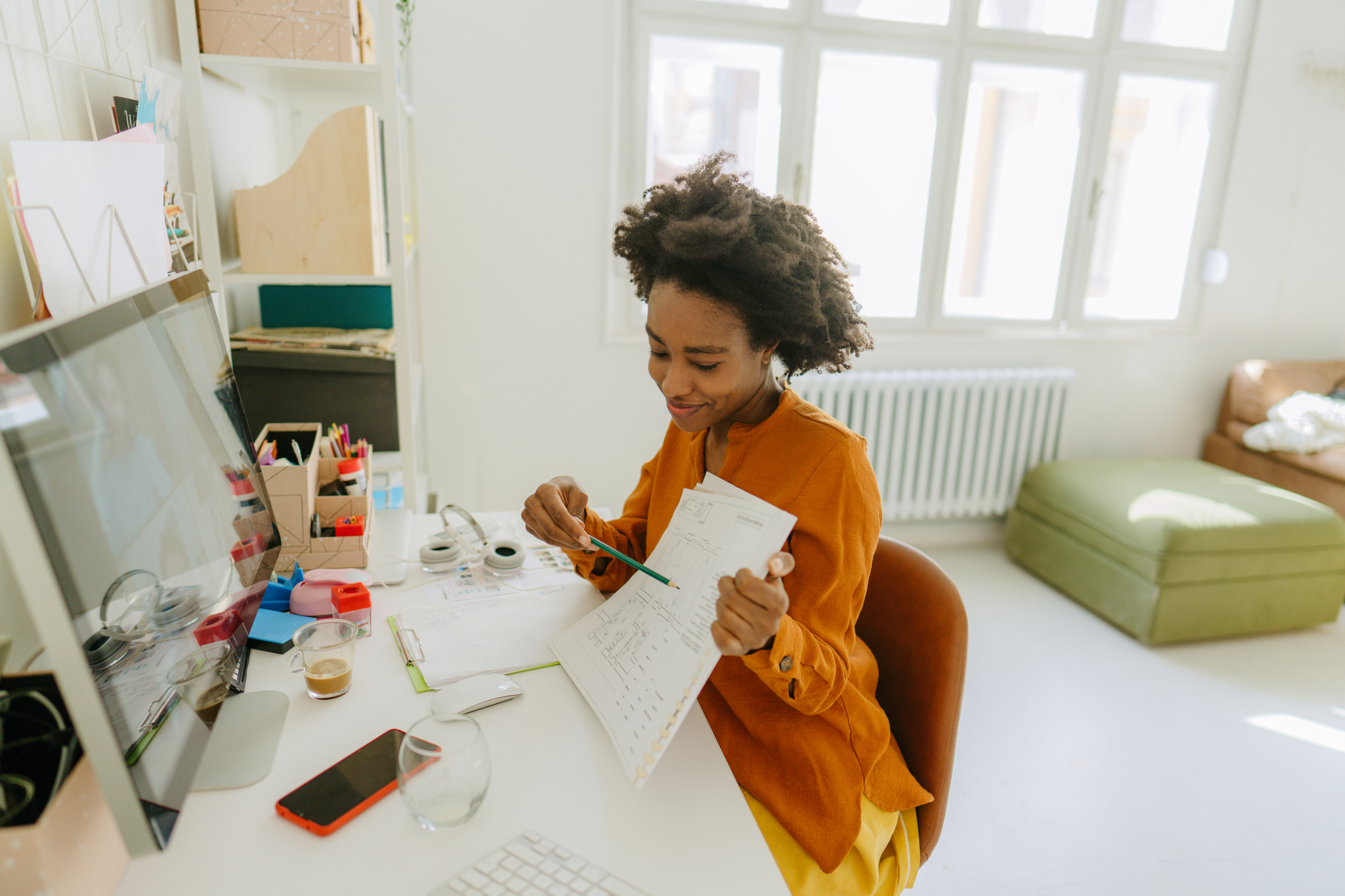Autistic woman doing creative tasks.